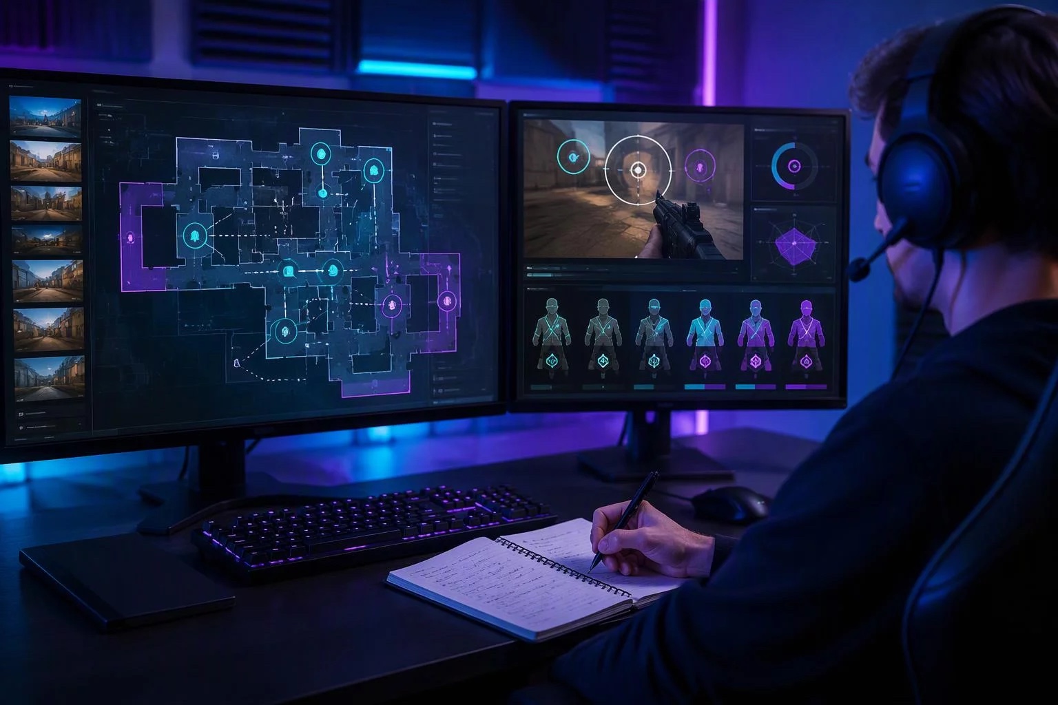 Player reviewing a tactical game guide